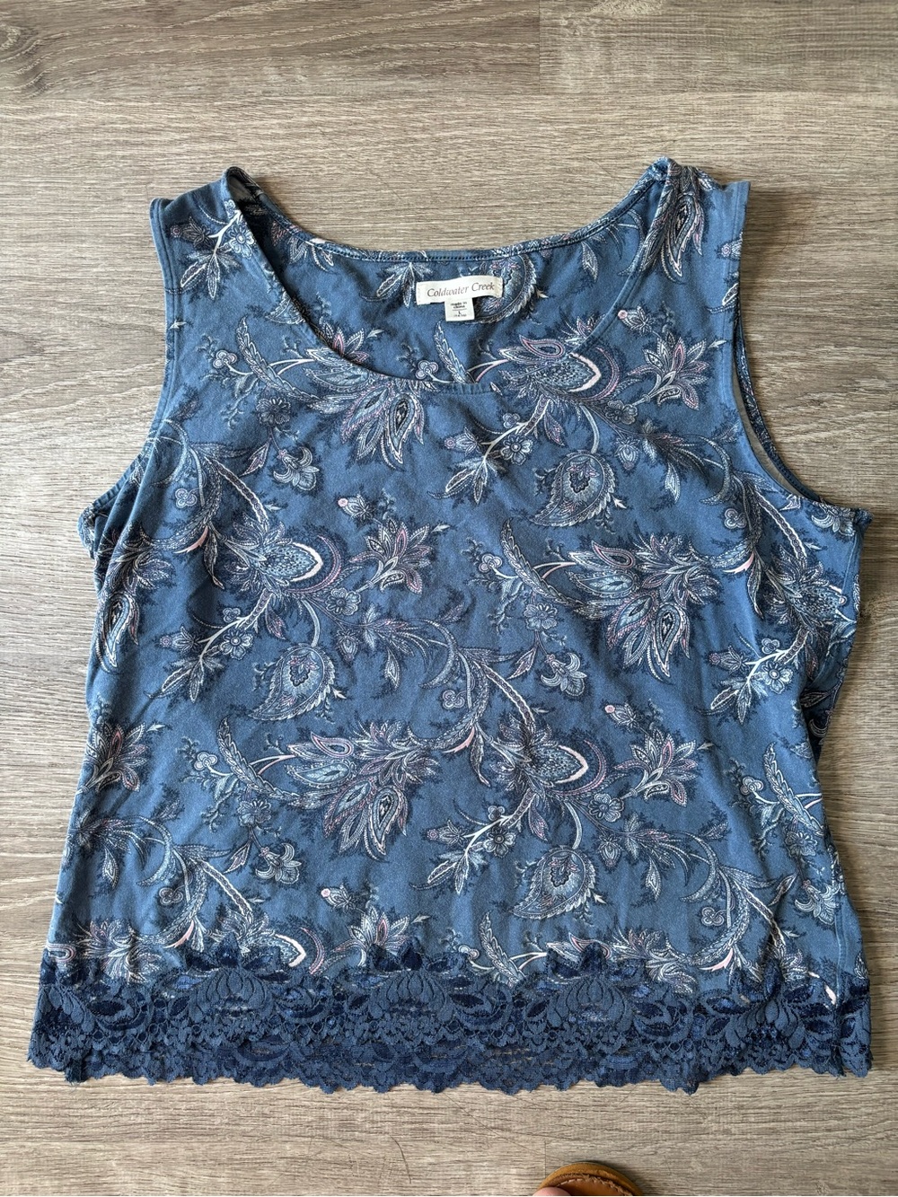 Coldwater Creek Blue Paisley Lace-Hem Sleeveless Camisole
